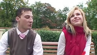 Cute European School Girl Fucks Two Cocks in POV MMF Threesome