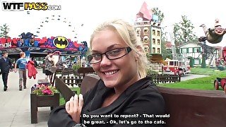 Dirty-minded blond wanker rubs her clit in the cafe