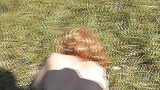 Pervert masturbate on sunbathing naked woman on wild beach and cumshot POV