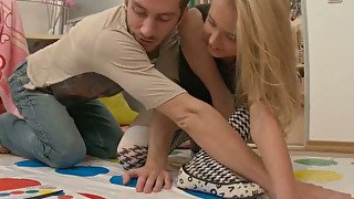 Twister game and sex toy for a hot blonde