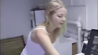 Hot blonde teen GF posing for the camera in laundry room
