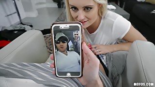 Blonde Victoria sucks a cock on camera to make her boyfriend jealous.