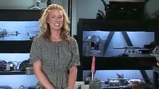 Hot blonde toys herself and gets her ass by a machine