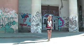 Fabulous and joyful blonde teen is happy to flash her perky tits