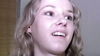 Dutch teen with light hair strips on cam and touches her pussy