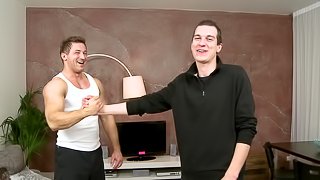 Muscular gay daddy gets his ass pounded hard by a twink