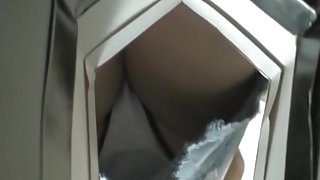 Hidden voyeur cam is shooting her upskirt white panty