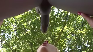 Skinny blonde sucking big black cock upsidedown