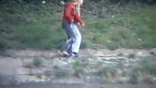 Two shameless girls hidden cam pissing outdoor