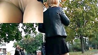 Tan hose up petticoat of blond in high heels