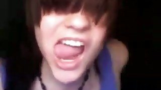 Webcam action with emo slut kneading her nice boobs