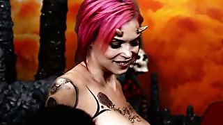 Heavily tattooed punk slut Leigh Raven and her spoiled kookies attacked one guy