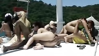 Lots of superb girls wearing nasty outfits having their mouth, pussy and ass filled with dicks next to a pool