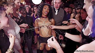 Ebony nipples tormented at bdsm party