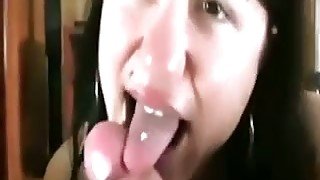 Thirsty girl sucking my big dick deepthroat while I film her from POV
