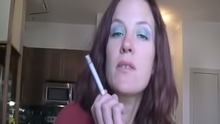 Tattooed slut plays with a cum after a hard blowjob