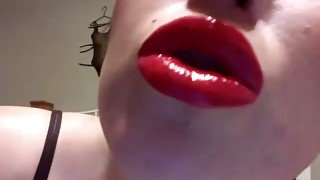 Red lipstick jerk off instruction from my lustful girlfriend