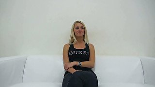 Skanky well stacked blondie gives blowjob to stiff long dick in pov