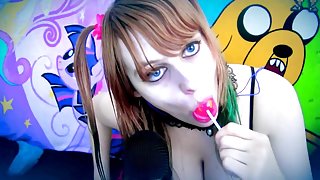 Beauty Sucking and Licking Lollipop Ear to Ear. ASMR