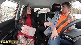 Brunette Russian Babe Finds Sexy Way to Pass Driving exam - reality hardcore with cumshot