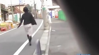 Confused slender Japanese babe gets surprised when encountering some sharking chap