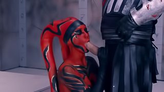 A sexy Sith girl is sucking a large dick on her knees