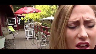 BLOND HAIR GIRL TEENAGER WITH A HAIRY TWAT FUCKS OUTDOORS - Small knockers