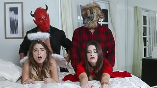 Devil and angel, Lacey Channing and Pamela Morrison, fucked by their bfs