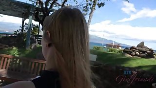 Blonde teen with an amazing pussy jerks off her boyfriend