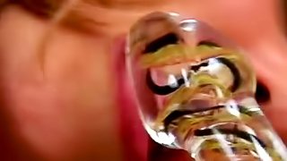 Alluring pornstarMichaela F sucking hit rubber dildo