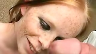 Redhead Teen Sucks Cock Before Stopping Cum Bullets With Her Face