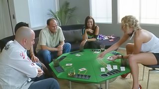 Boring poker game quickly turns into the wild pussy stuffing