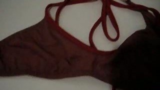 I jizz from rubbing my massive dick against my wife's dirty lingerie set