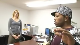 Office girl Darryl Hanah enjoys banging by big black cock in interracial sex