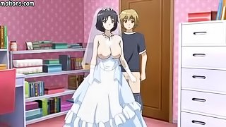 Hot anime bride gets tits fucked