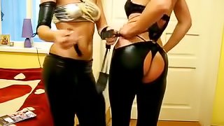 Webcam latex fetish video with two sexy slim cuties