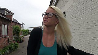 Stupid blondie in glasses Lexie sucks dick before crazy pounding