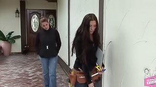 Vivacious lesbian couple enjoys fucking with a strap on dildo