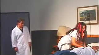 Brunette nurse having her pussy licked before being fucked hardcore in a close up shoot
