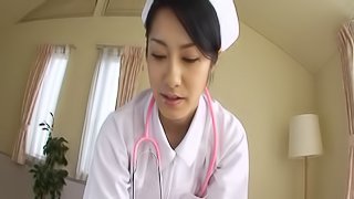 Asian nurse sucking hard on a fat dick pov