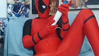 Deadpool Cosplay Webcam Slut Orgasms With Toy