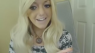 Watch Blonde Slut Gagging Dildo And Masturbating