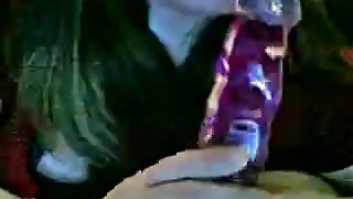 Nerdy amateur webcam slut licks a glossy plastic dildo