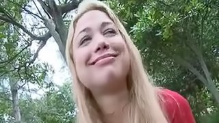 Blonde teen bj in the park