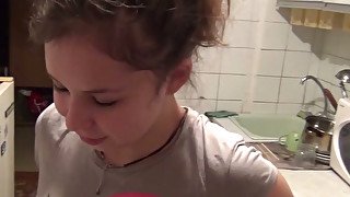 Russian teen gal fucks doggy style in a changing room in aqua park