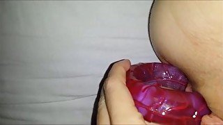 Pleasing my both fuck holes with double headed sex toy