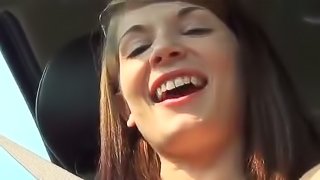 Hot American Babe Playing with Her Juicy Snatch in the Car