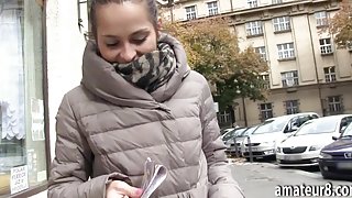 Amateur brunette Czech girl pounded in the park for money