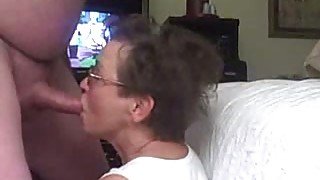 Grandma of my friend loves sucking my big shaved dick