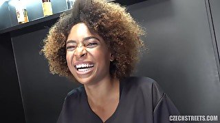 Ebony smile nymph in POV porn video